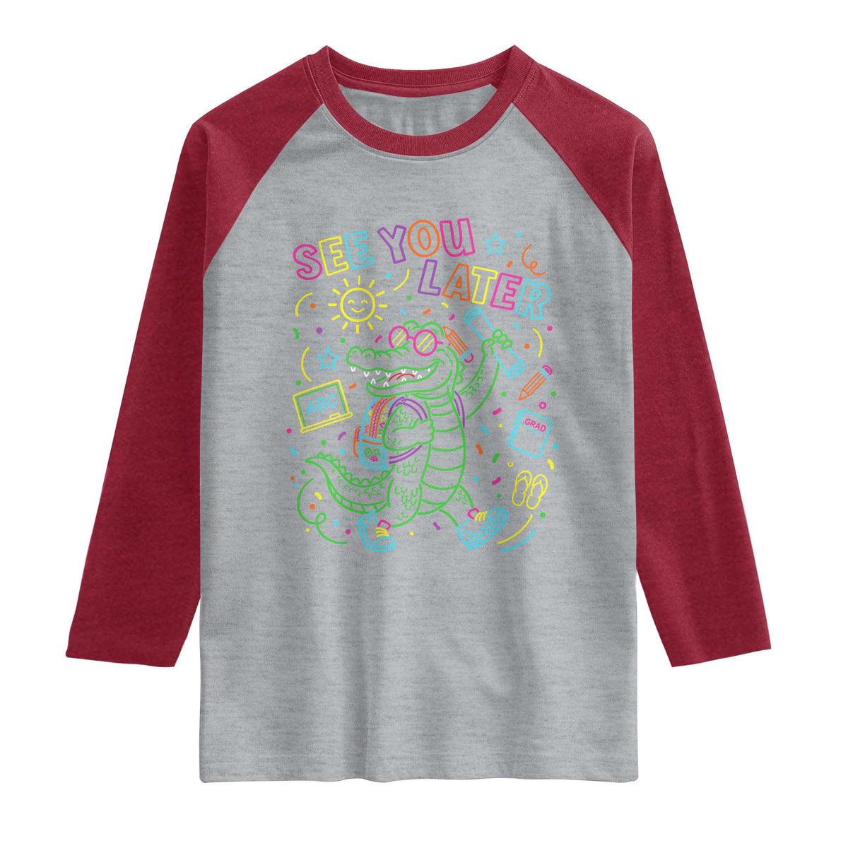 See You Later Alligator Last Day Of School Raglan Shirt Cute Neon Chalkboard Kindergarten Graduation