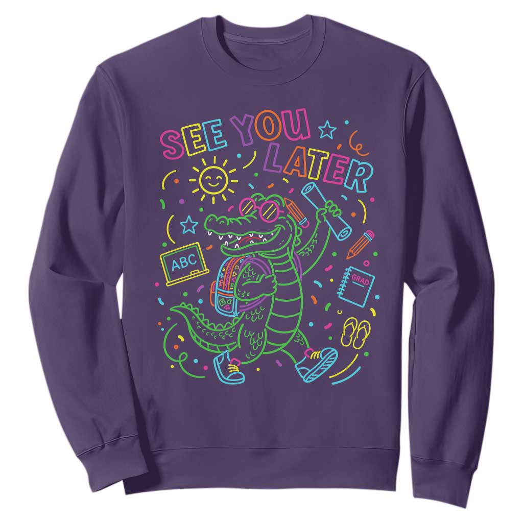 See You Later Alligator Last Day Of School Sweatshirt Cute Neon Chalkboard Kindergarten Graduation