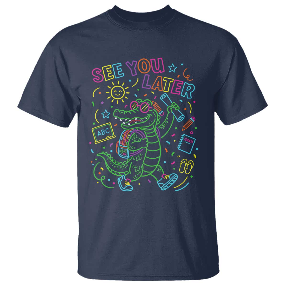 See You Later Alligator Last Day Of School T Shirt Cute Neon Chalkboard Kindergarten Graduation