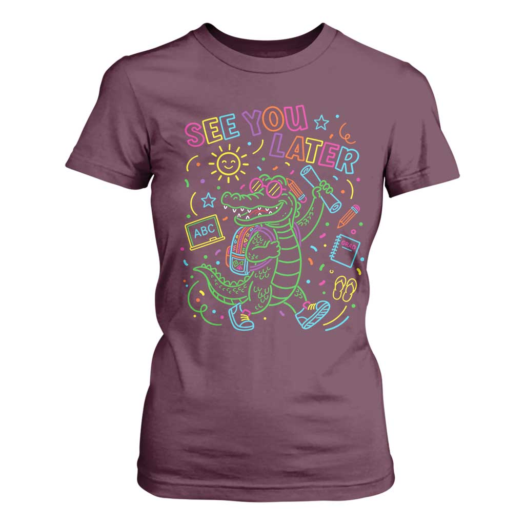 See You Later Alligator Last Day Of School T Shirt For Women Cute Neon Chalkboard Kindergarten Graduation