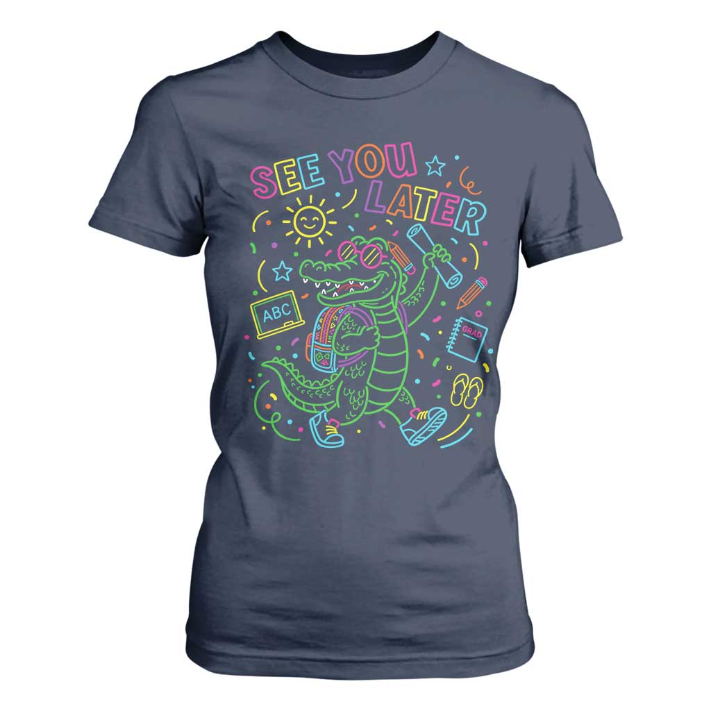 See You Later Alligator Last Day Of School T Shirt For Women Cute Neon Chalkboard Kindergarten Graduation
