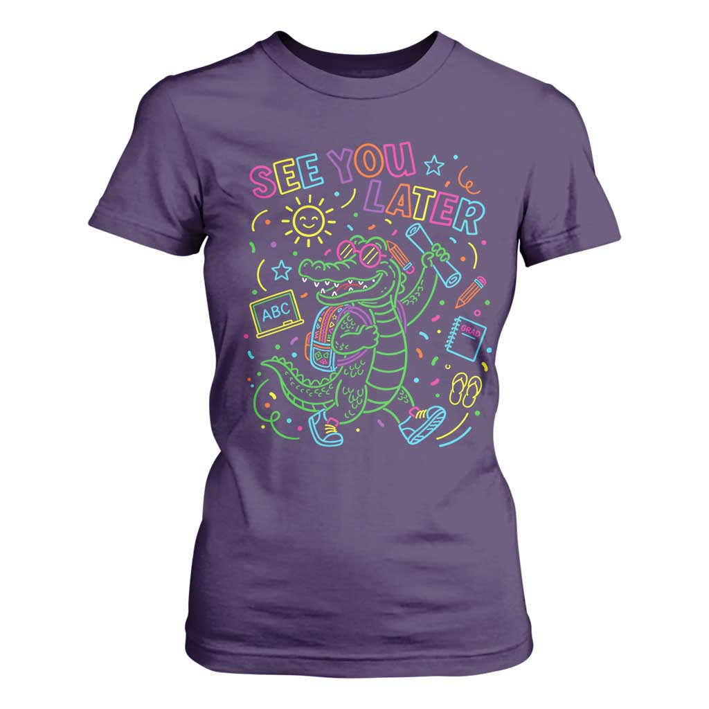 See You Later Alligator Last Day Of School T Shirt For Women Cute Neon Chalkboard Kindergarten Graduation