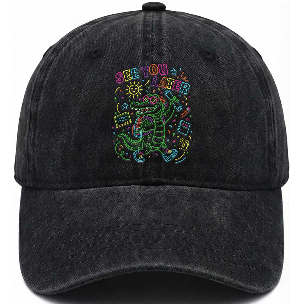 See You Later Alligator Last Day Of School Washed Cotton Baseball Cap Cute Neon Chalkboard Kindergarten Graduation
