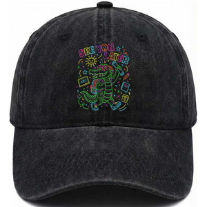 See You Later Alligator Last Day Of School Washed Cotton Baseball Cap Cute Neon Chalkboard Kindergarten Graduation