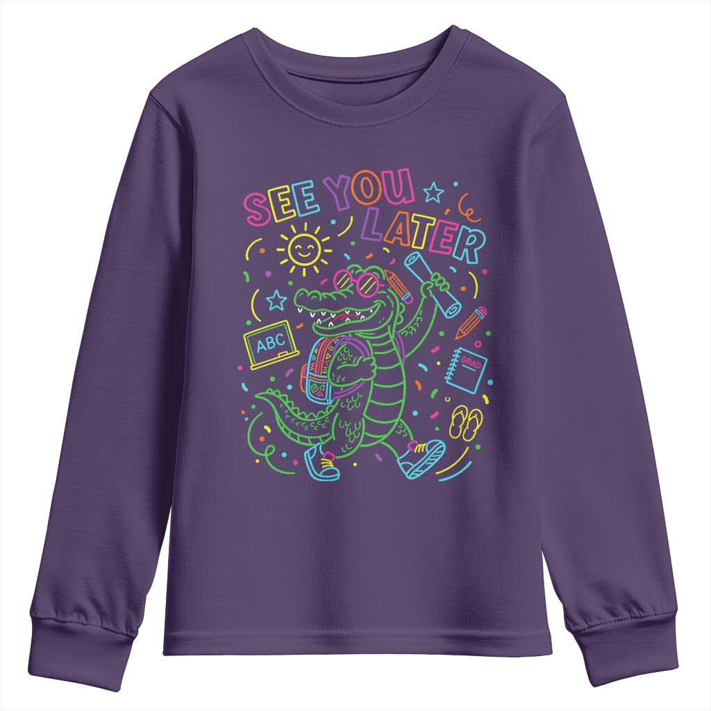 See You Later Alligator Last Day Of School Youth Sweatshirt Cute Neon Chalkboard Kindergarten Graduation