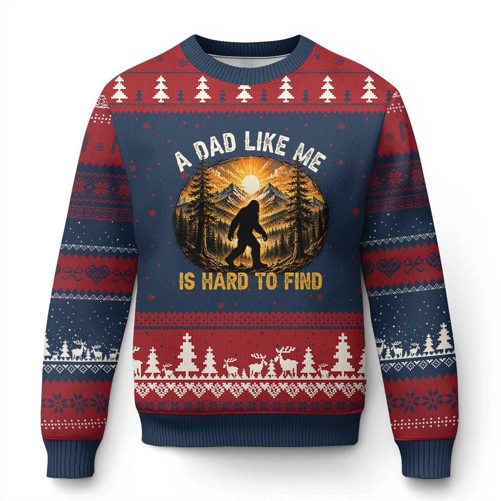 Retro Bigfoot Dad Like Me Is Hard To Find Ugly Christmas Sweater Sasquatch Gift for Outdoorsy Fathers Myth Seekers TS02 Navy Red Print Your Wear