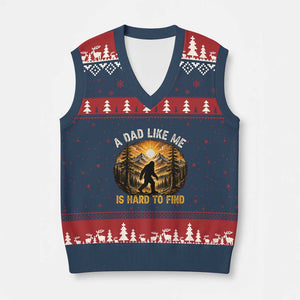 Retro Bigfoot Dad Like Me Is Hard To Find V-Neck Knit Sweater Vest Sasquatch Gift for Outdoorsy Fathers Myth Seekers