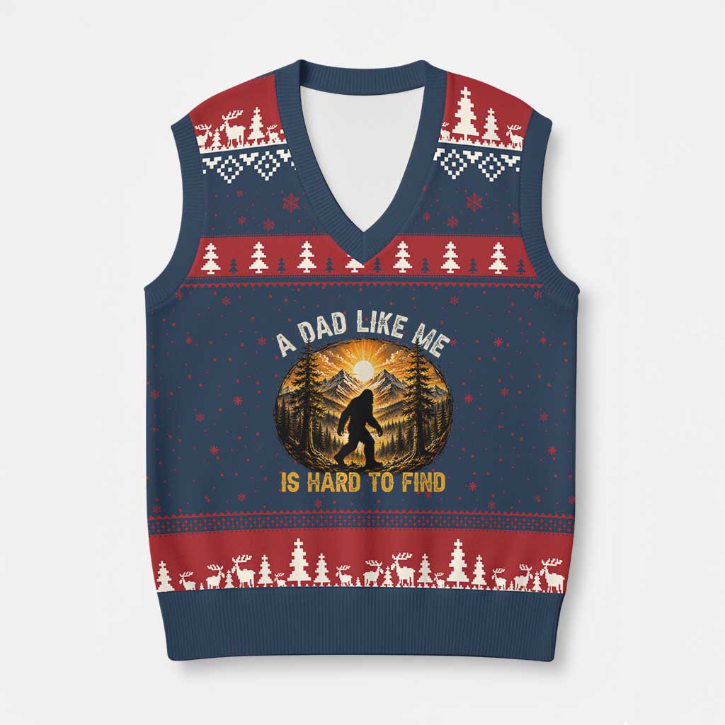 Retro Bigfoot Dad Like Me Is Hard To Find V-Neck Knit Sweater Vest Sasquatch Gift for Outdoorsy Fathers Myth Seekers TS02 Navy Red Print Your Wear
