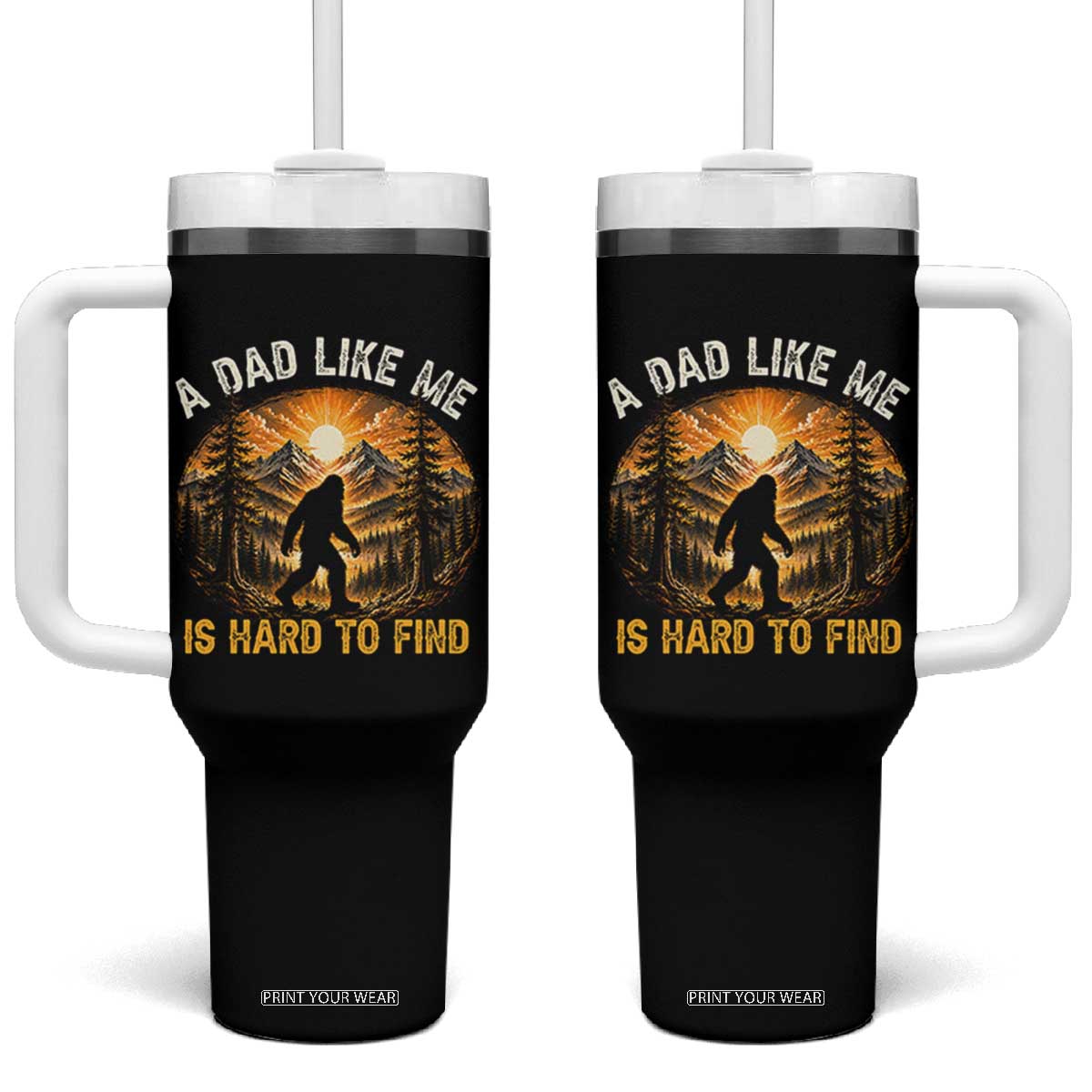 Retro Bigfoot Dad Like Me Is Hard To Find Tumbler With Handle Sasquatch Gift for Outdoorsy Fathers Myth Seekers