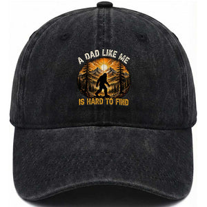 Retro Bigfoot Dad Like Me Is Hard To Find Washed Cotton Baseball Cap Sasquatch Gift for Outdoorsy Fathers Myth Seekers