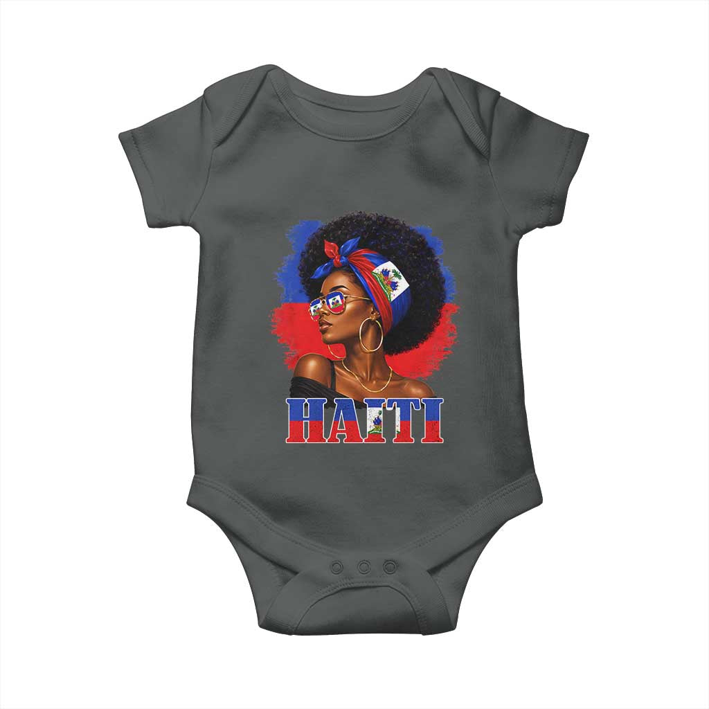 Haitian Queen Afro Melanin Graphic Baby Onesie Haiti Flag Heritage Pride TS02 Dark Heather Print Your Wear