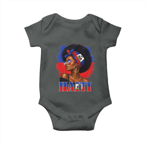 Haitian Queen Afro Melanin Graphic Baby Onesie Haiti Flag Heritage Pride TS02 Dark Heather Print Your Wear