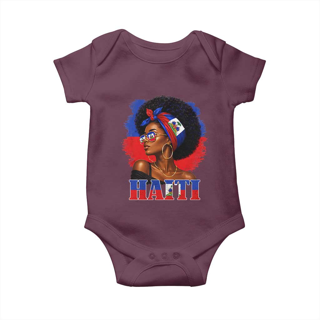Haitian Queen Afro Melanin Graphic Baby Onesie Haiti Flag Heritage Pride TS02 Maroon Print Your Wear