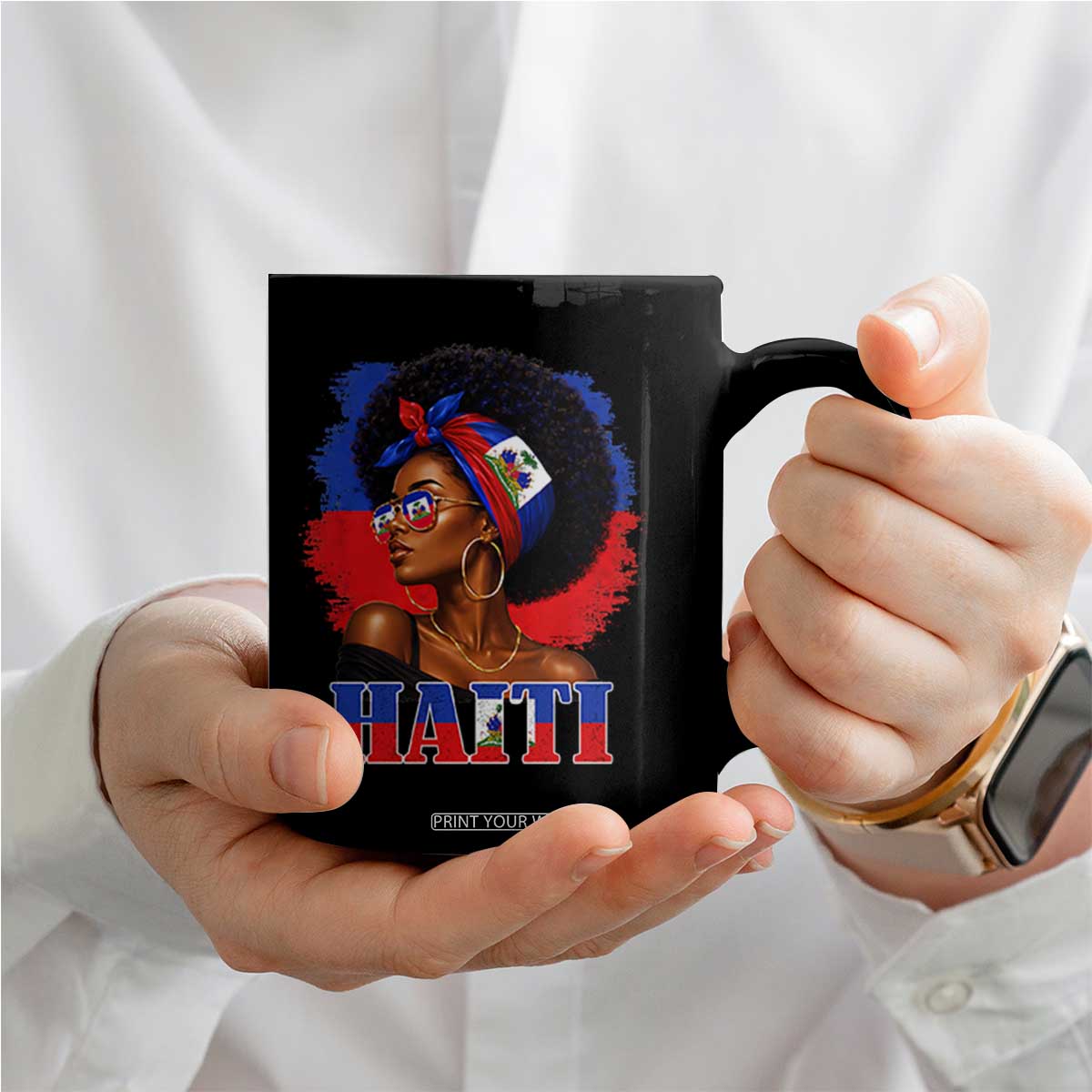 Haitian Queen Afro Melanin Graphic Coffee Mug Haiti Flag Heritage Pride TS02 Print Your Wear