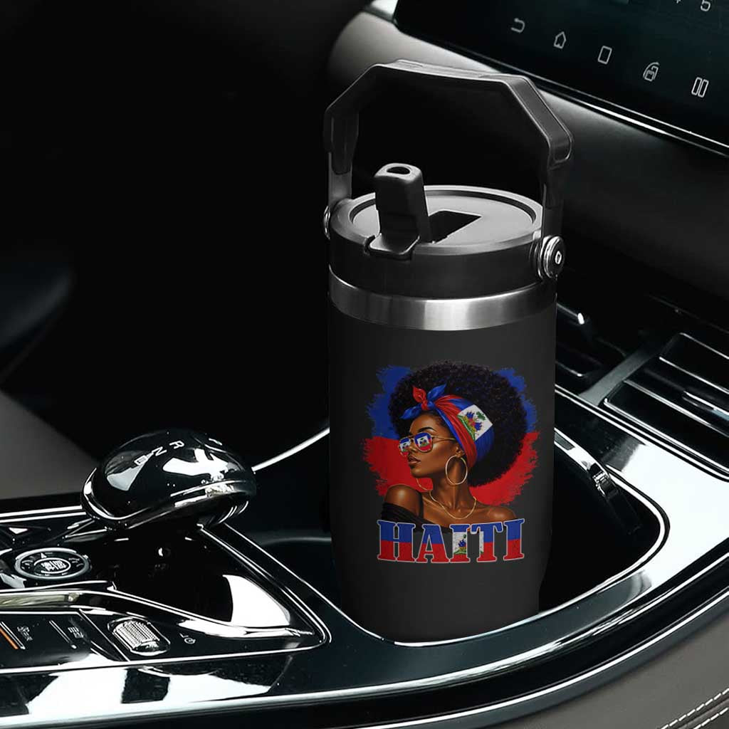 Haitian Queen Afro Melanin Graphic Flip Straw Tumbler Haiti Flag Heritage Pride TS02 Print Your Wear