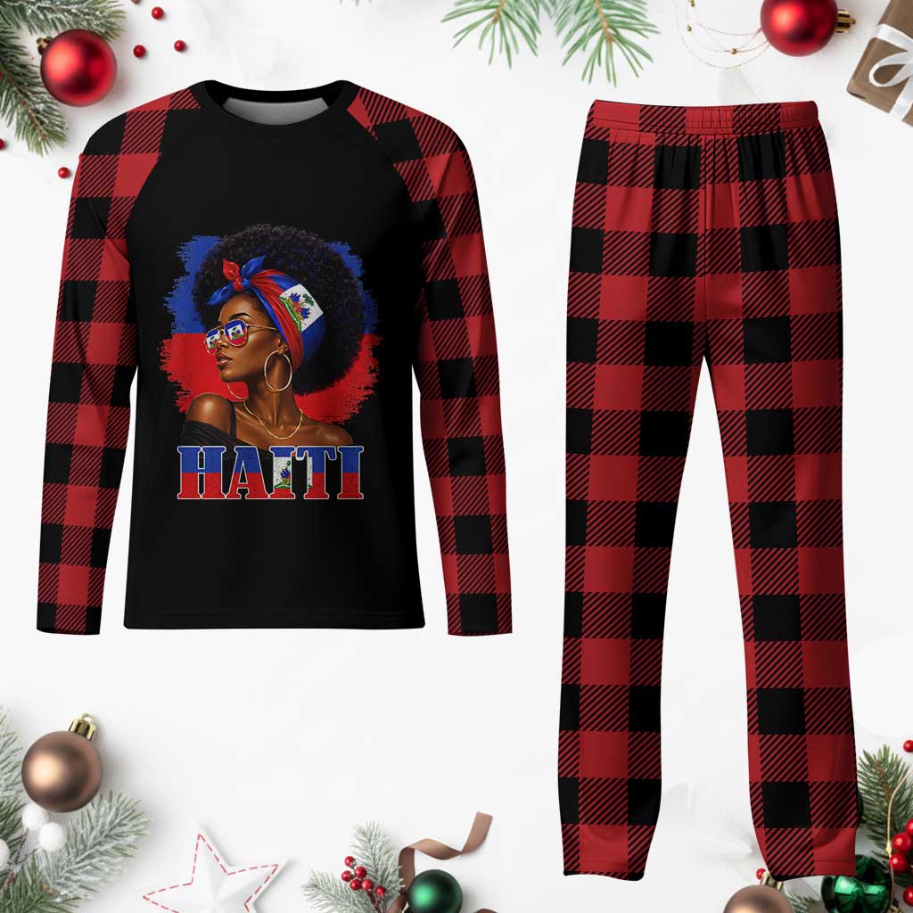 Haitian Queen Afro Melanin Graphic Plaid Pajama Set Haiti Flag Heritage Pride TS02 Buffalo Plaid Print Your Wear