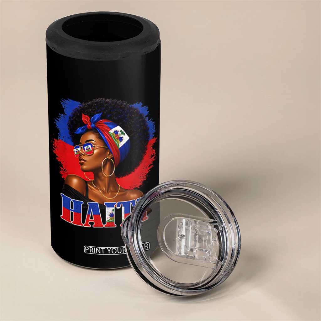 Haitian Queen Afro Melanin Graphic 4 in 1 Can Cooler Tumbler Haiti Flag Heritage Pride TS02 Print Your Wear