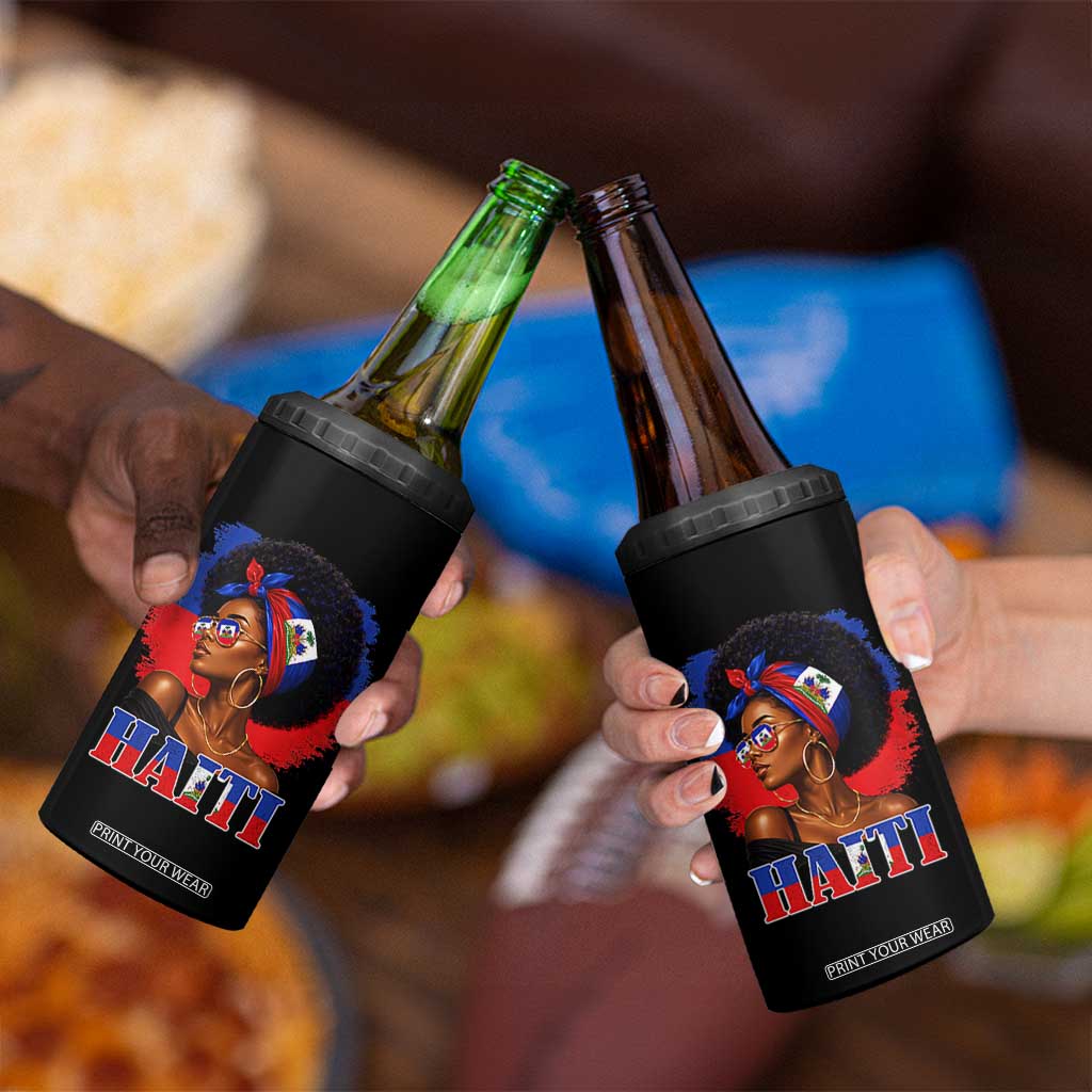 Haitian Queen Afro Melanin Graphic 4 in 1 Can Cooler Tumbler Haiti Flag Heritage Pride TS02 Print Your Wear