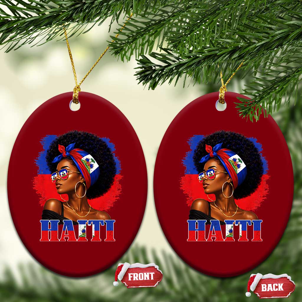 Haitian Queen Afro Melanin Graphic Ceramic Ornament Haiti Flag Heritage Pride TS02 Print Your Wear