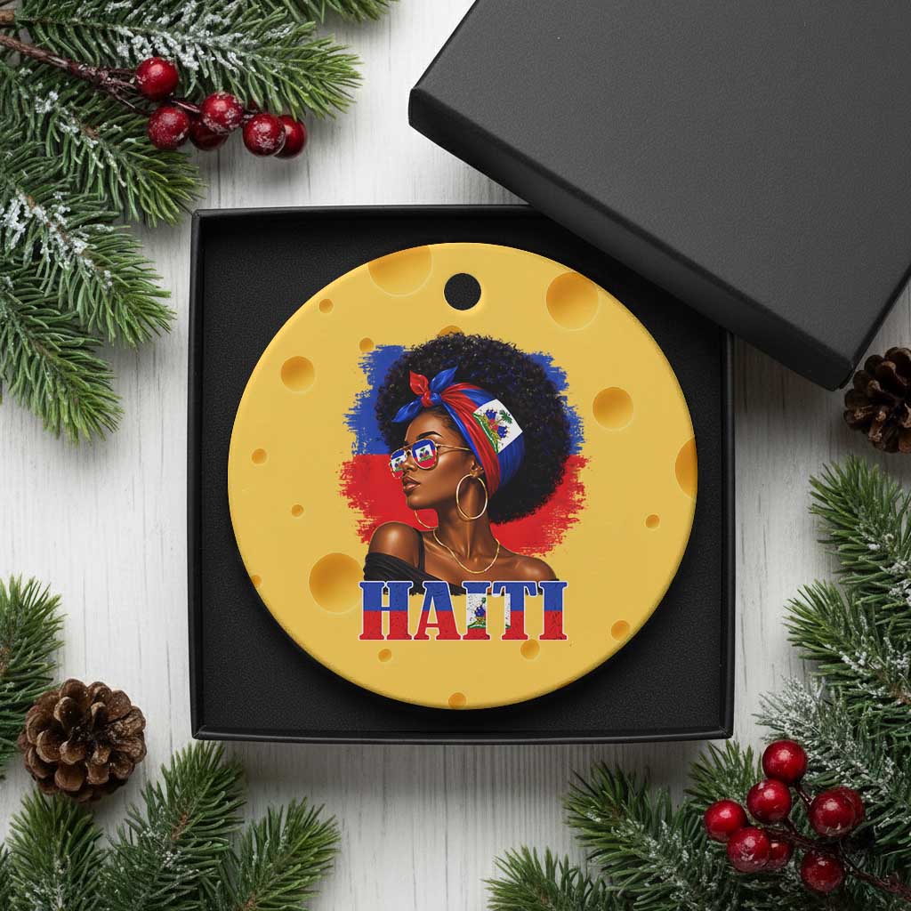 Haitian Queen Afro Melanin Graphic Ceramic Ornament Haiti Flag Heritage Pride TS02 1pc Yellow Cheese Print Your Wear