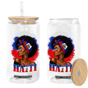 Haitian Queen Afro Melanin Graphic Glass Can Haiti Flag Heritage Pride TS02 Print Your Wear