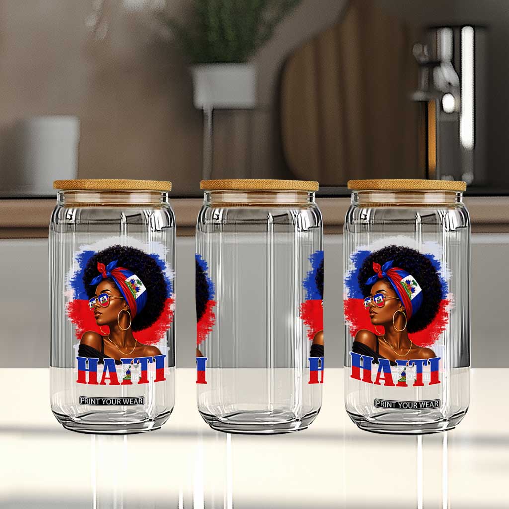 Haitian Queen Afro Melanin Graphic Glass Can Haiti Flag Heritage Pride TS02 Print Your Wear