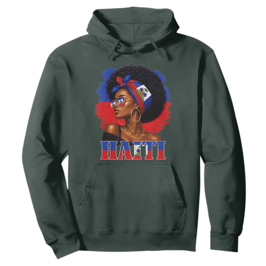 Haitian Queen Afro Melanin Graphic Hoodie Haiti Flag Heritage Pride TS02 Dark Forest Green Print Your Wear