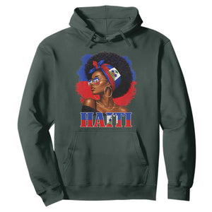 Haitian Queen Afro Melanin Graphic Hoodie Haiti Flag Heritage Pride TS02 Dark Forest Green Print Your Wear