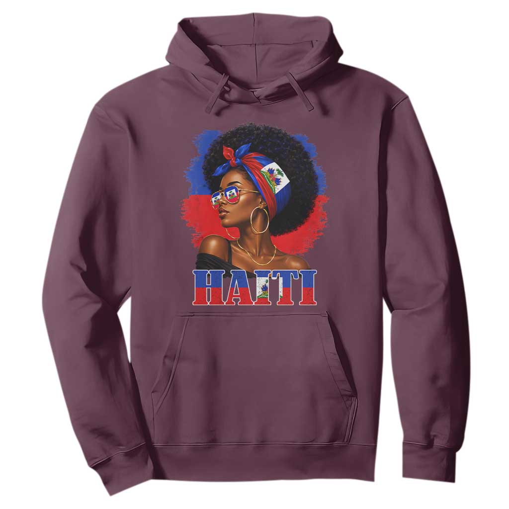 Haitian Queen Afro Melanin Graphic Hoodie Haiti Flag Heritage Pride TS02 Maroon Print Your Wear