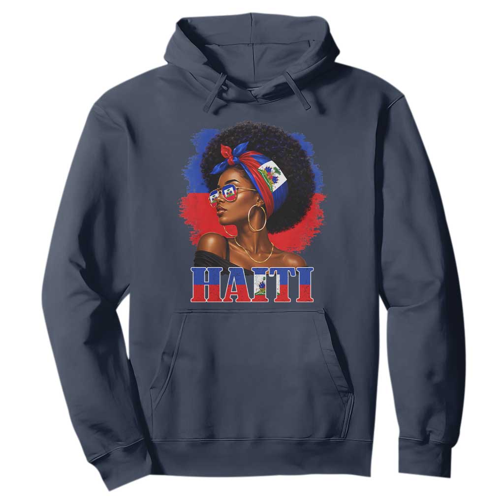 Haitian Queen Afro Melanin Graphic Hoodie Haiti Flag Heritage Pride TS02 Navy Print Your Wear