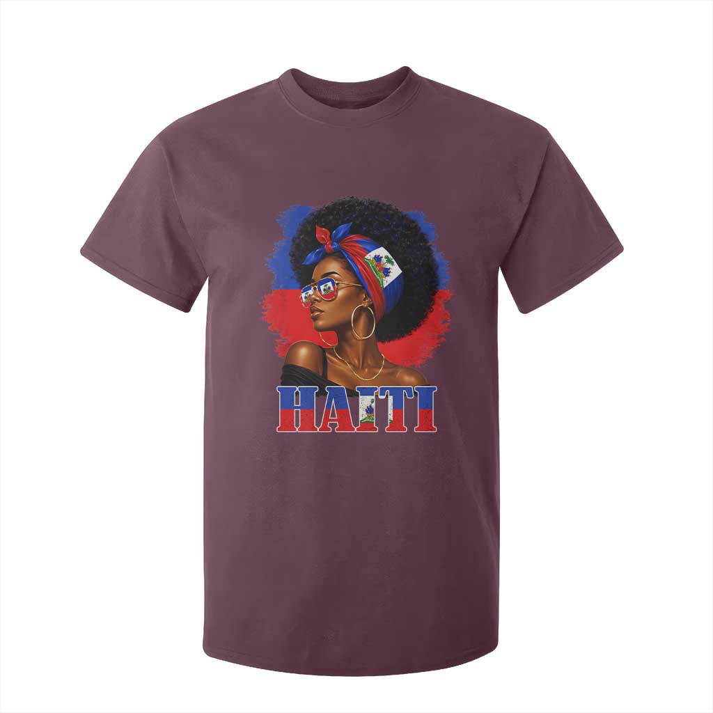 Haitian Queen Afro Melanin Graphic T Shirt For Kid Haiti Flag Heritage Pride TS02 Maroon Print Your Wear