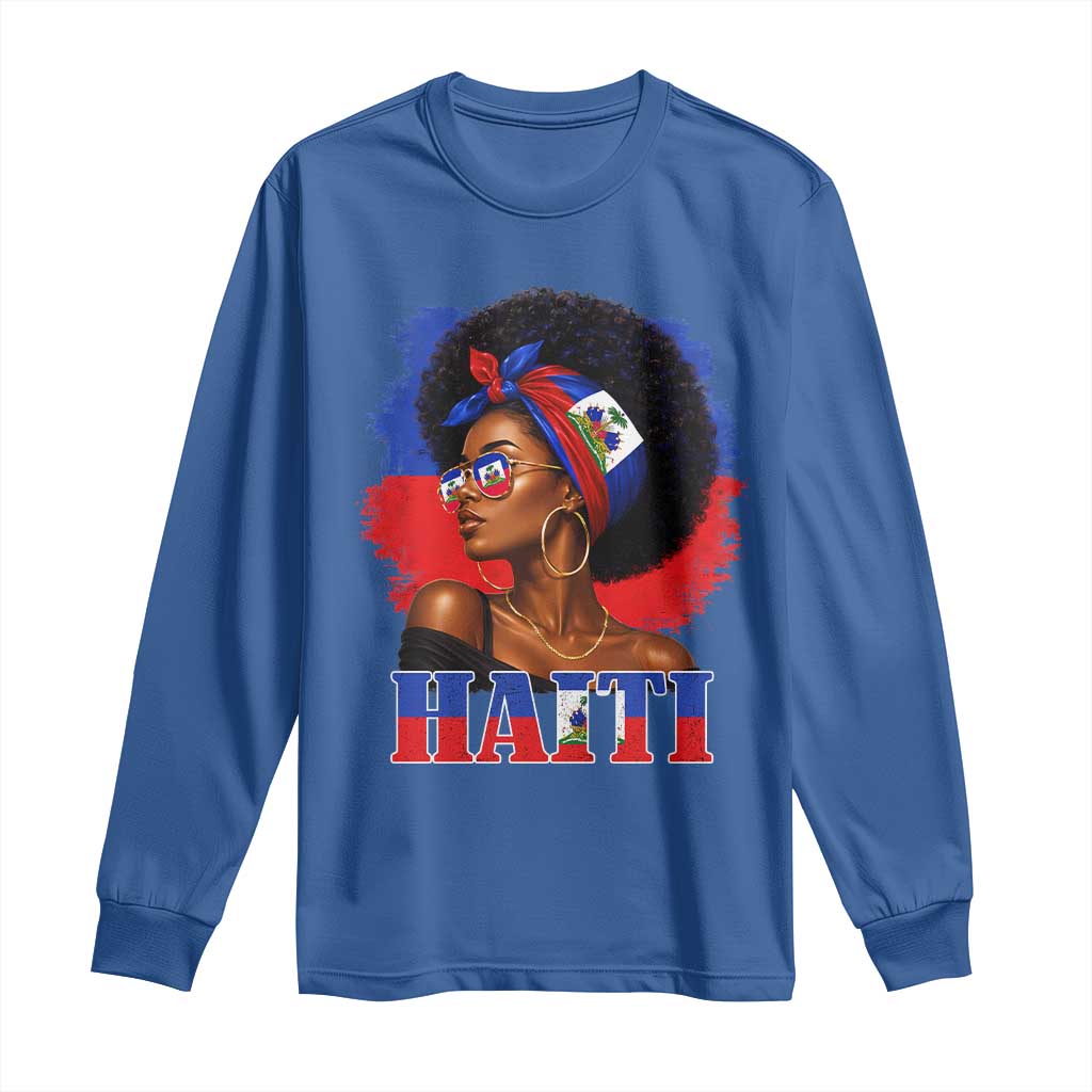 Haitian Queen Afro Melanin Graphic Long Sleeve Shirt Haiti Flag Heritage Pride TS02 Royal Blue Print Your Wear