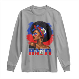 Haitian Queen Afro Melanin Graphic Long Sleeve Shirt Haiti Flag Heritage Pride TS02 Sport Gray Print Your Wear