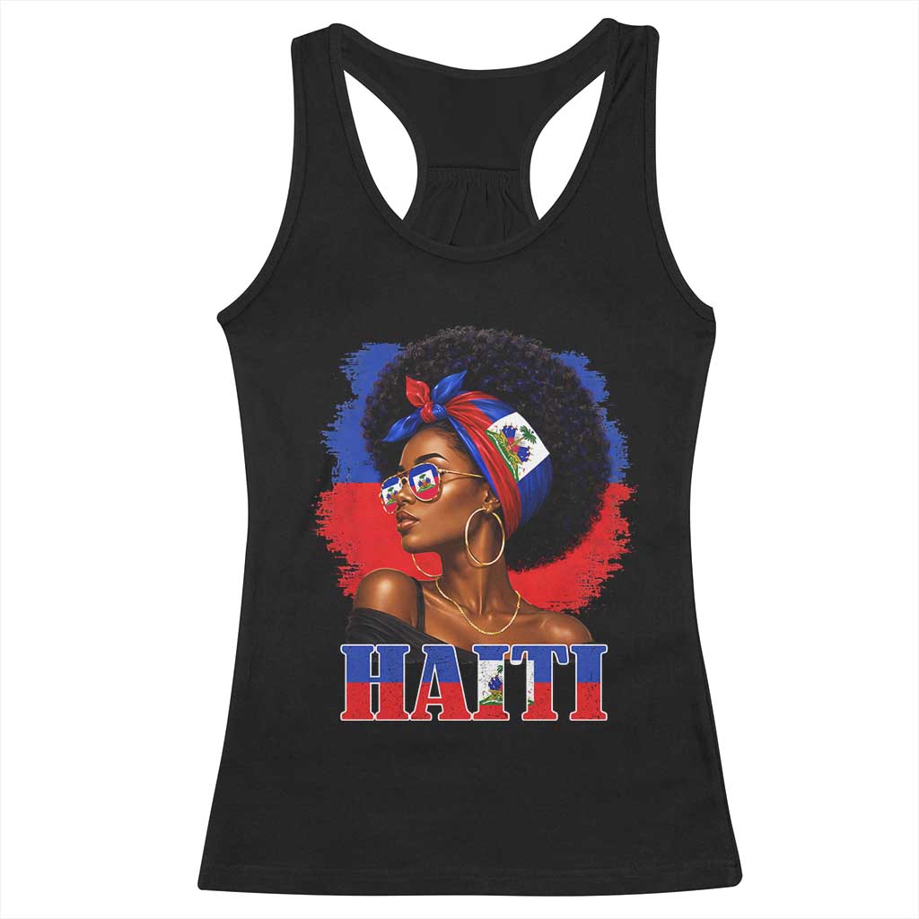 Haitian Queen Afro Melanin Graphic Racerback Tank Top Haiti Flag Heritage Pride TS02 Black Print Your Wear