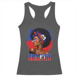 Haitian Queen Afro Melanin Graphic Racerback Tank Top Haiti Flag Heritage Pride TS02 Dark Heather Print Your Wear