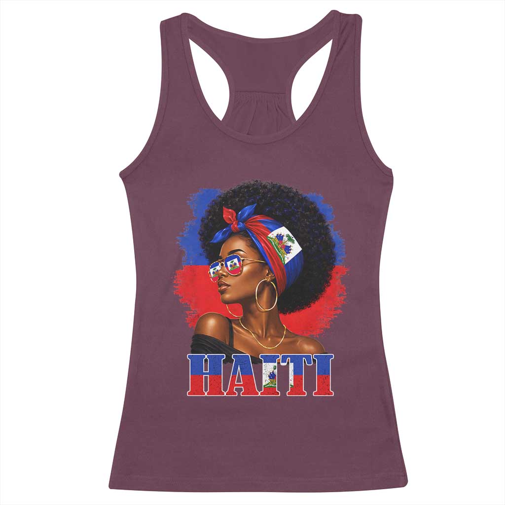 Haitian Queen Afro Melanin Graphic Racerback Tank Top Haiti Flag Heritage Pride TS02 Maroon Print Your Wear