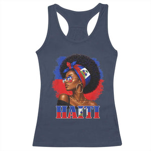 Haitian Queen Afro Melanin Graphic Racerback Tank Top Haiti Flag Heritage Pride TS02 Navy Print Your Wear