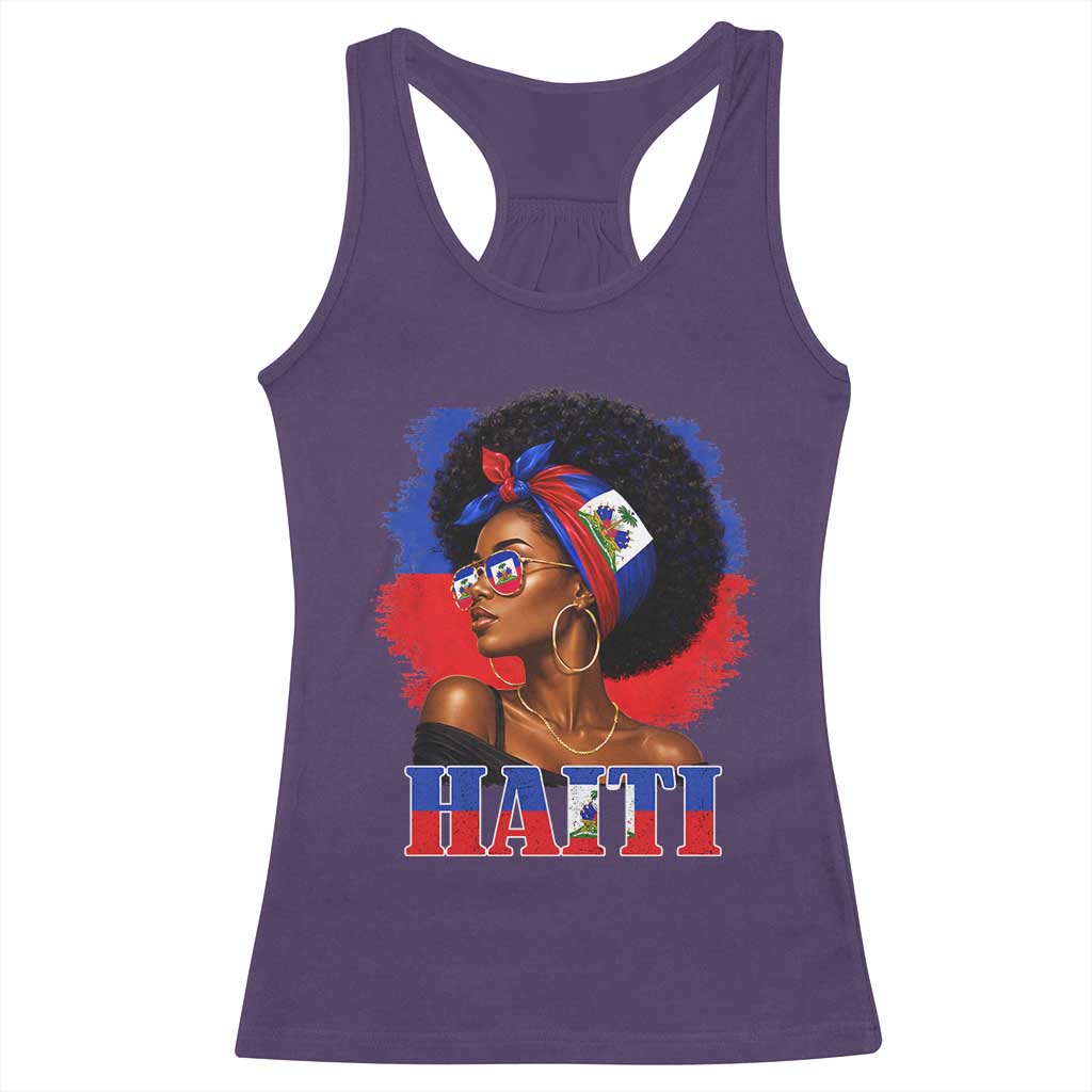 Haitian Queen Afro Melanin Graphic Racerback Tank Top Haiti Flag Heritage Pride TS02 Purple Print Your Wear