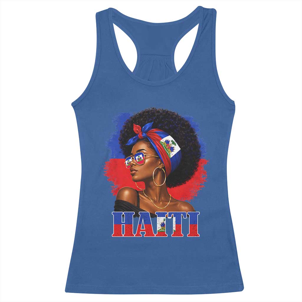 Haitian Queen Afro Melanin Graphic Racerback Tank Top Haiti Flag Heritage Pride TS02 Royal Blue Print Your Wear