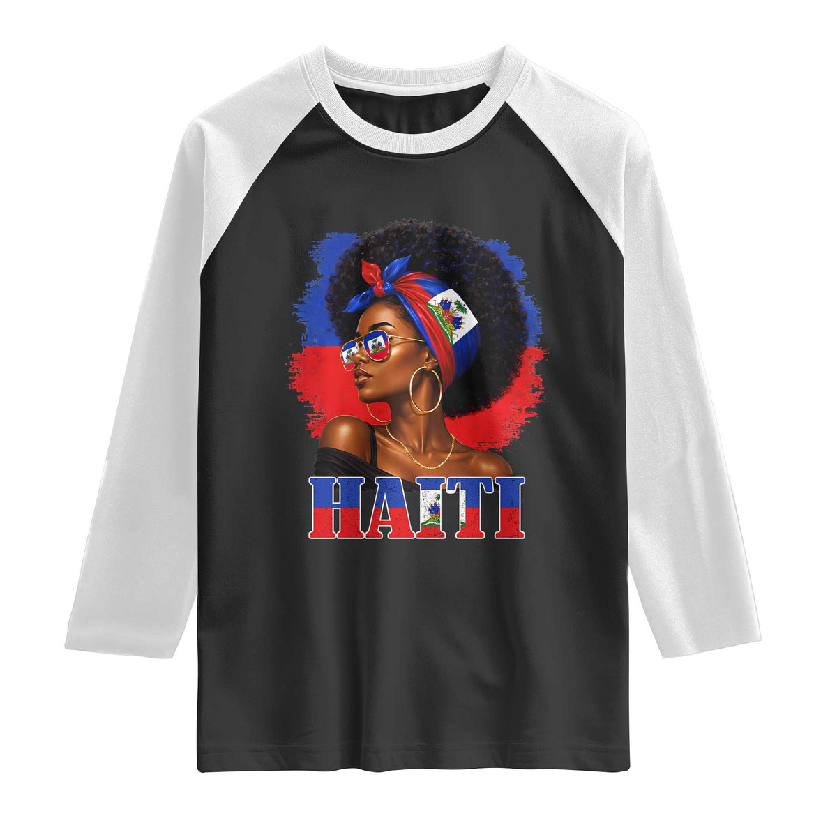 Haitian Queen Afro Melanin Graphic Raglan Shirt Haiti Flag Heritage Pride TS02 Black White Print Your Wear