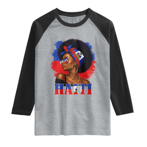 Haitian Queen Afro Melanin Graphic Raglan Shirt Haiti Flag Heritage Pride TS02 Heather Gray Black Print Your Wear