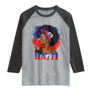 Haitian Queen Afro Melanin Graphic Raglan Shirt Haiti Flag Heritage Pride TS02 Heather Gray Heather Charcoal Print Your Wear