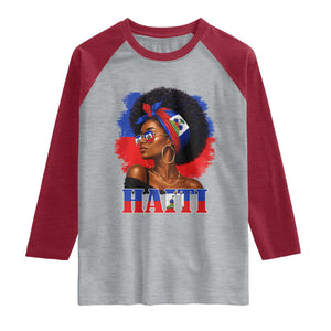 Haitian Queen Afro Melanin Graphic Raglan Shirt Haiti Flag Heritage Pride TS02 Heather Gray Heather Red Print Your Wear