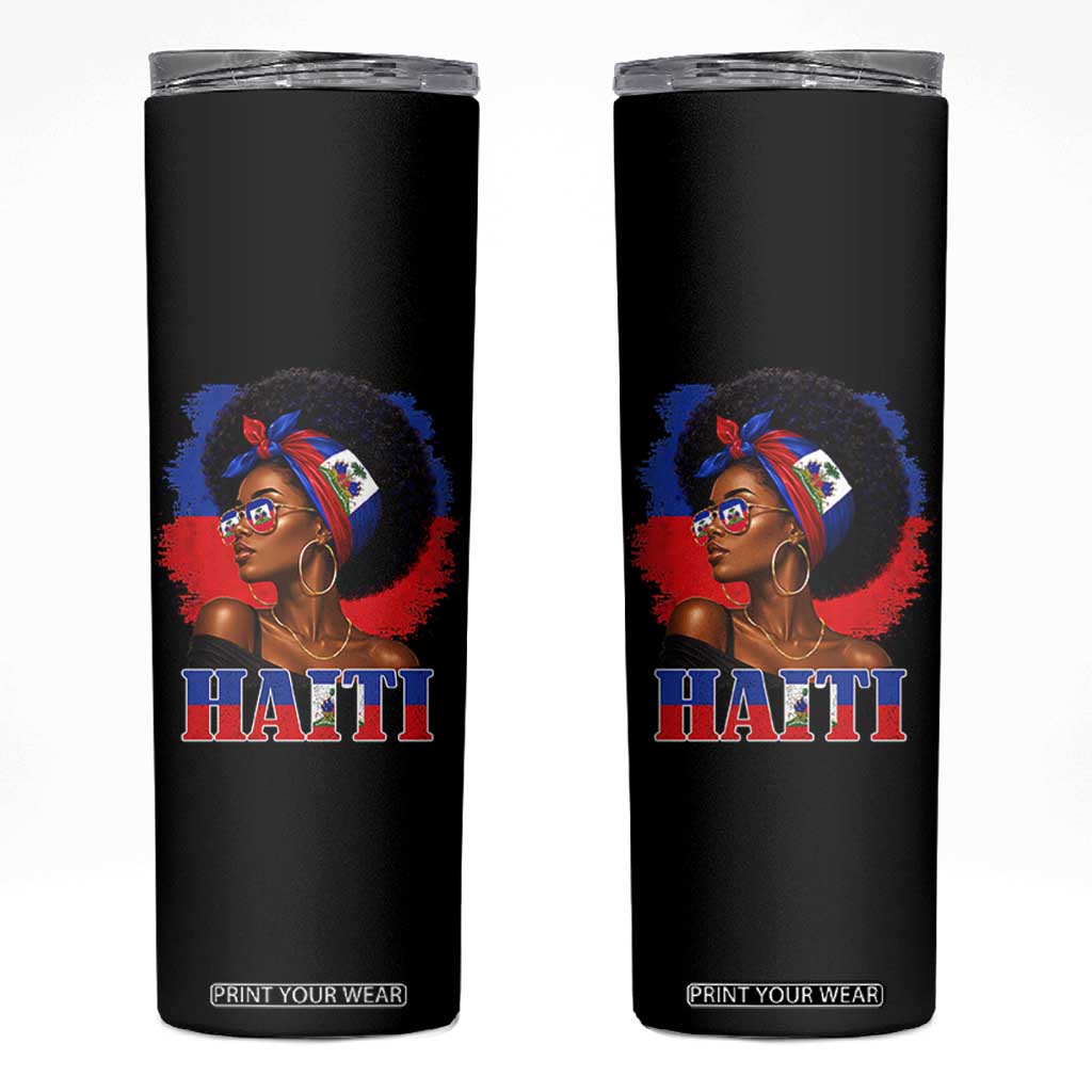 Haitian Queen Afro Melanin Graphic Skinny Tumbler Haiti Flag Heritage Pride TS02 Black Print Your Wear