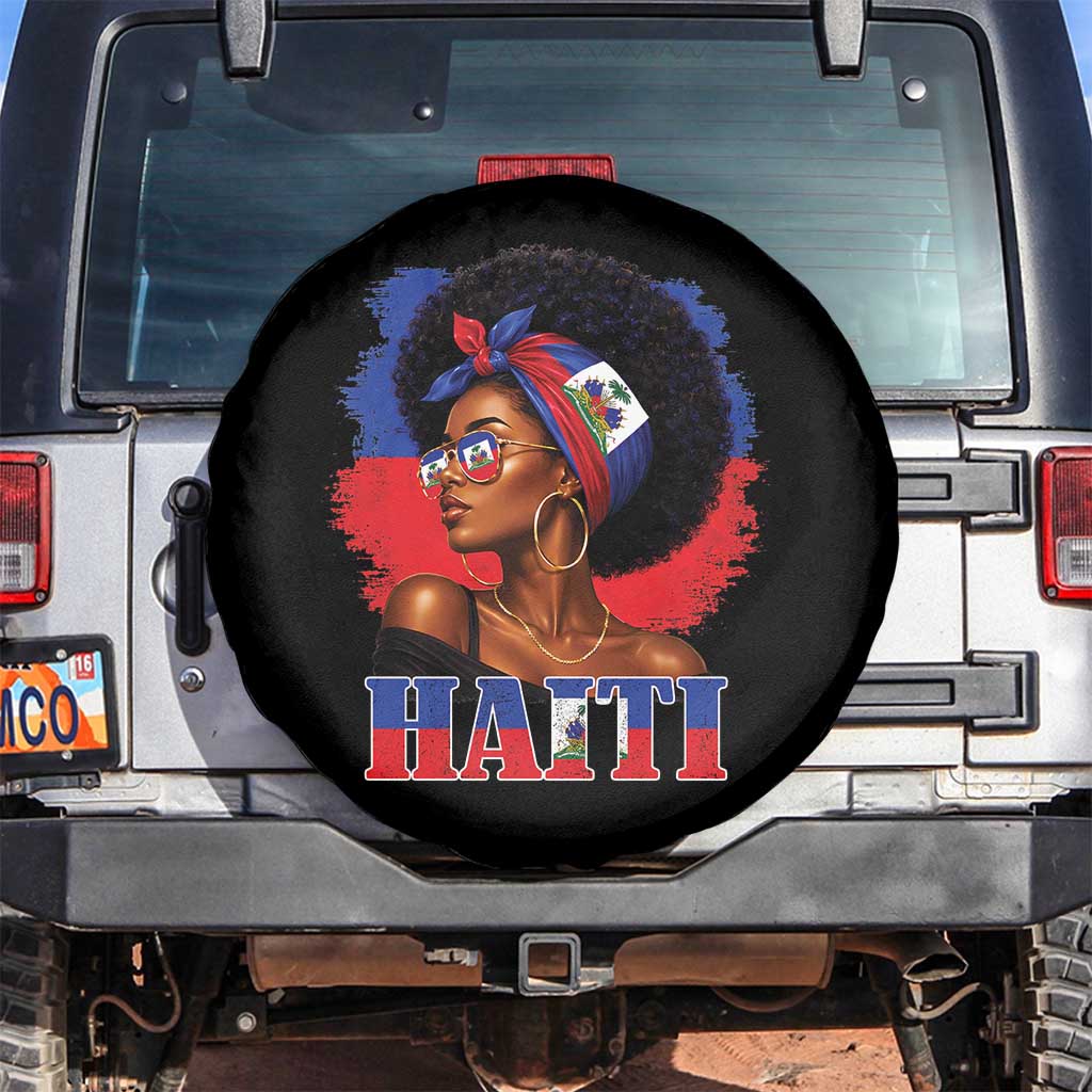 Haitian Queen Afro Melanin Graphic Spare Tire Cover Haiti Flag Heritage Pride TS02 No hole Black Print Your Wear