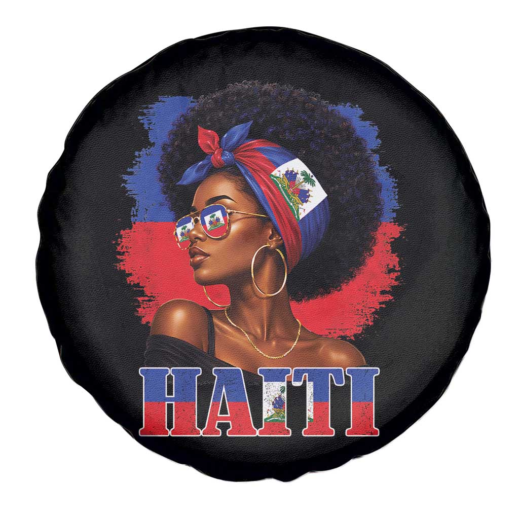 Haitian Queen Afro Melanin Graphic Spare Tire Cover Haiti Flag Heritage Pride TS02 Print Your Wear