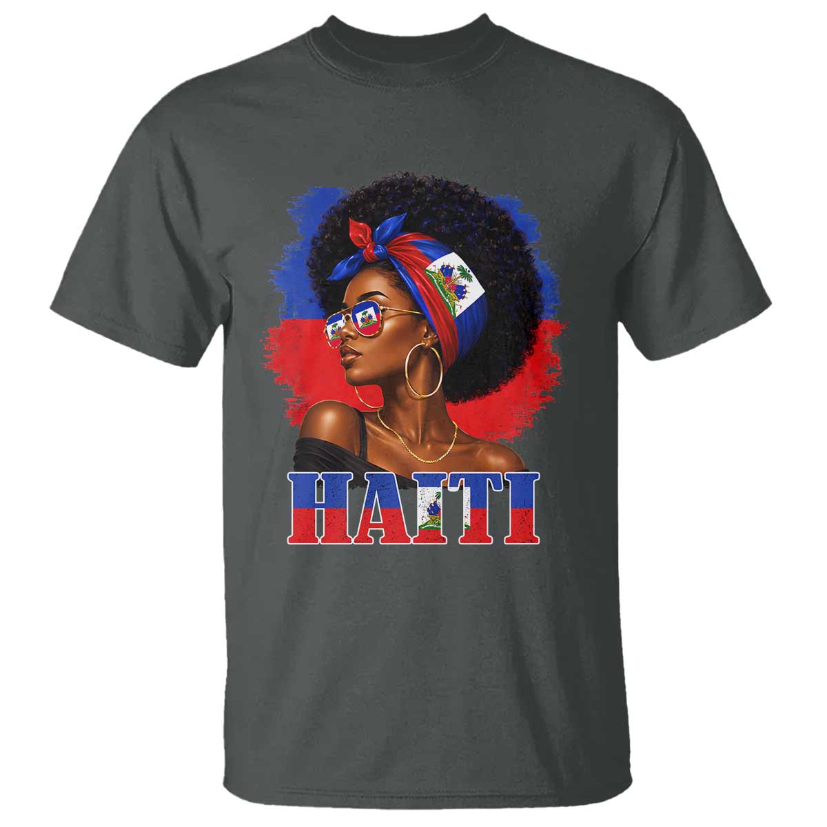Haitian Queen Afro Melanin Graphic T Shirt Haiti Flag Heritage Pride TS02 Dark Heather Print Your Wear