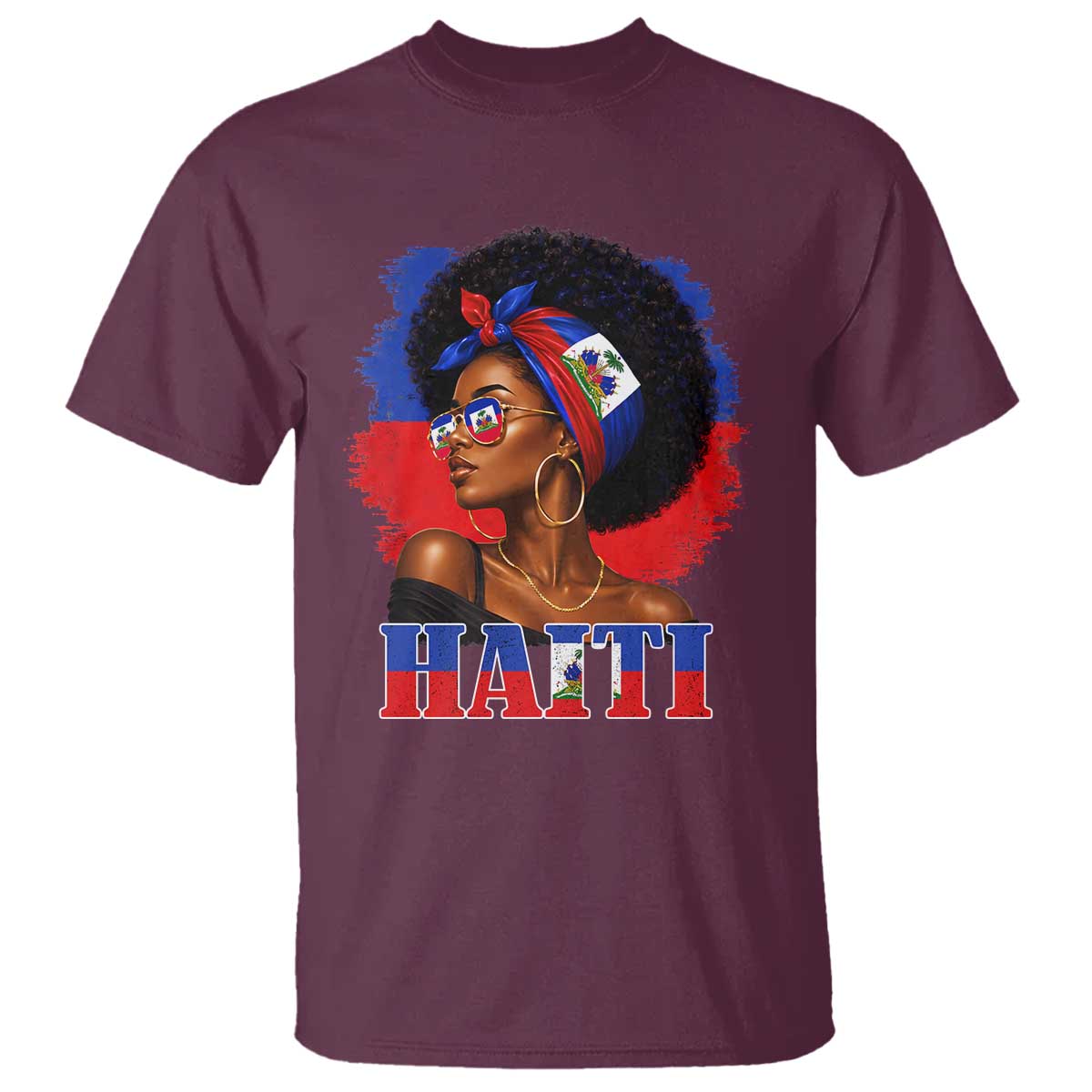 Haitian Queen Afro Melanin Graphic T Shirt Haiti Flag Heritage Pride TS02 Maroon Print Your Wear