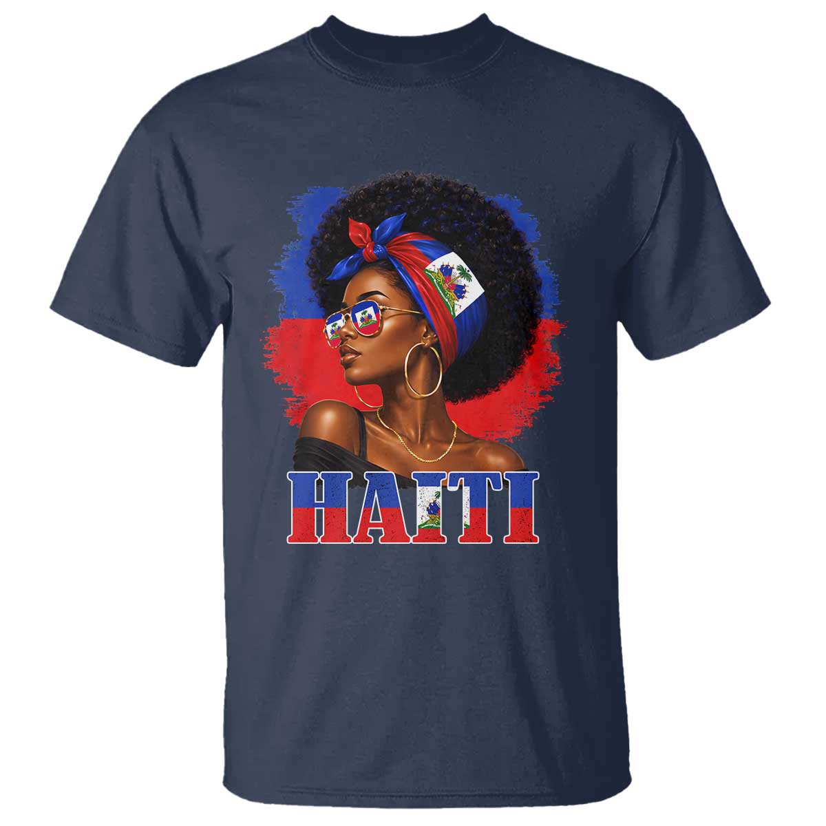 Haitian Queen Afro Melanin Graphic T Shirt Haiti Flag Heritage Pride TS02 Navy Print Your Wear