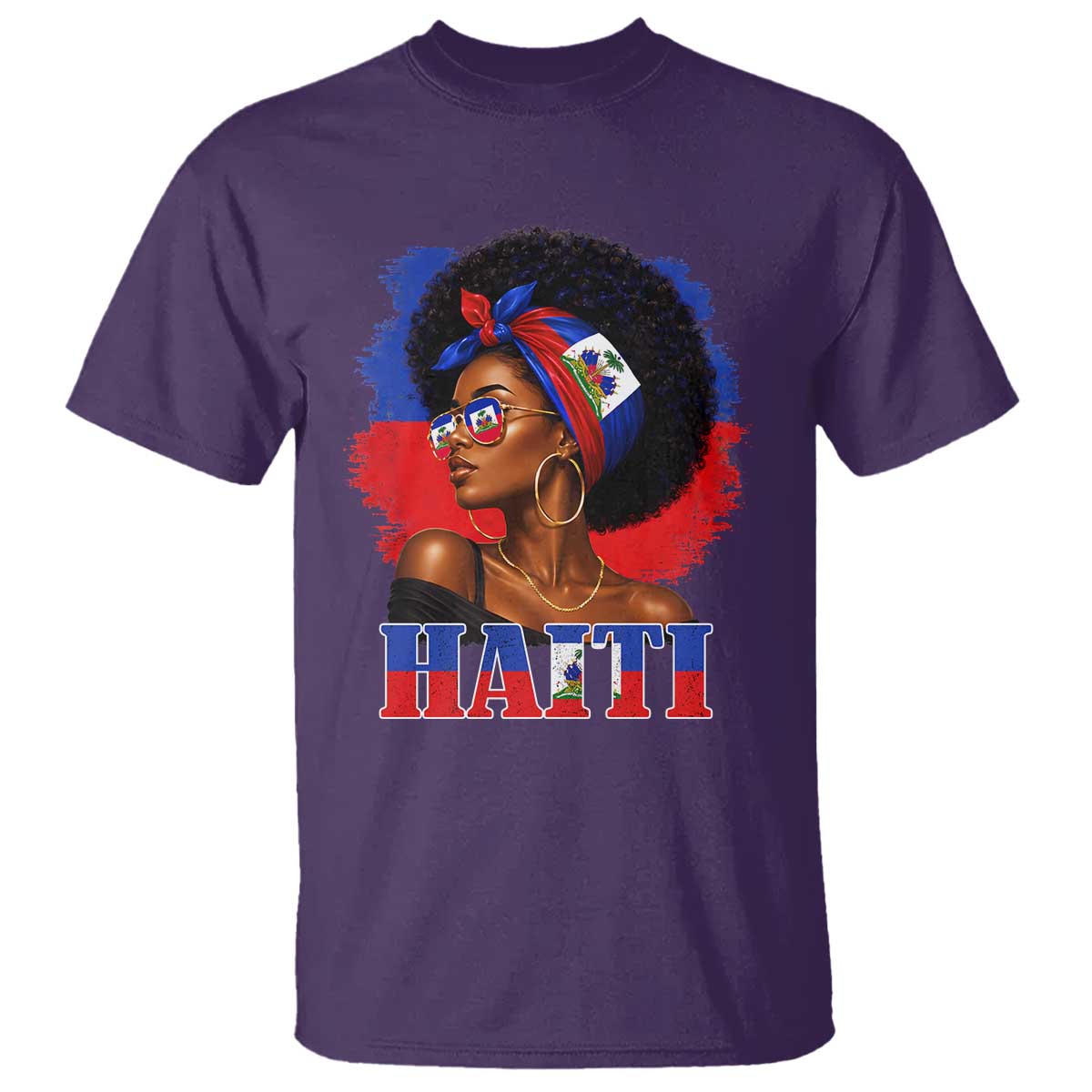 Haitian Queen Afro Melanin Graphic T Shirt Haiti Flag Heritage Pride TS02 Purple Print Your Wear